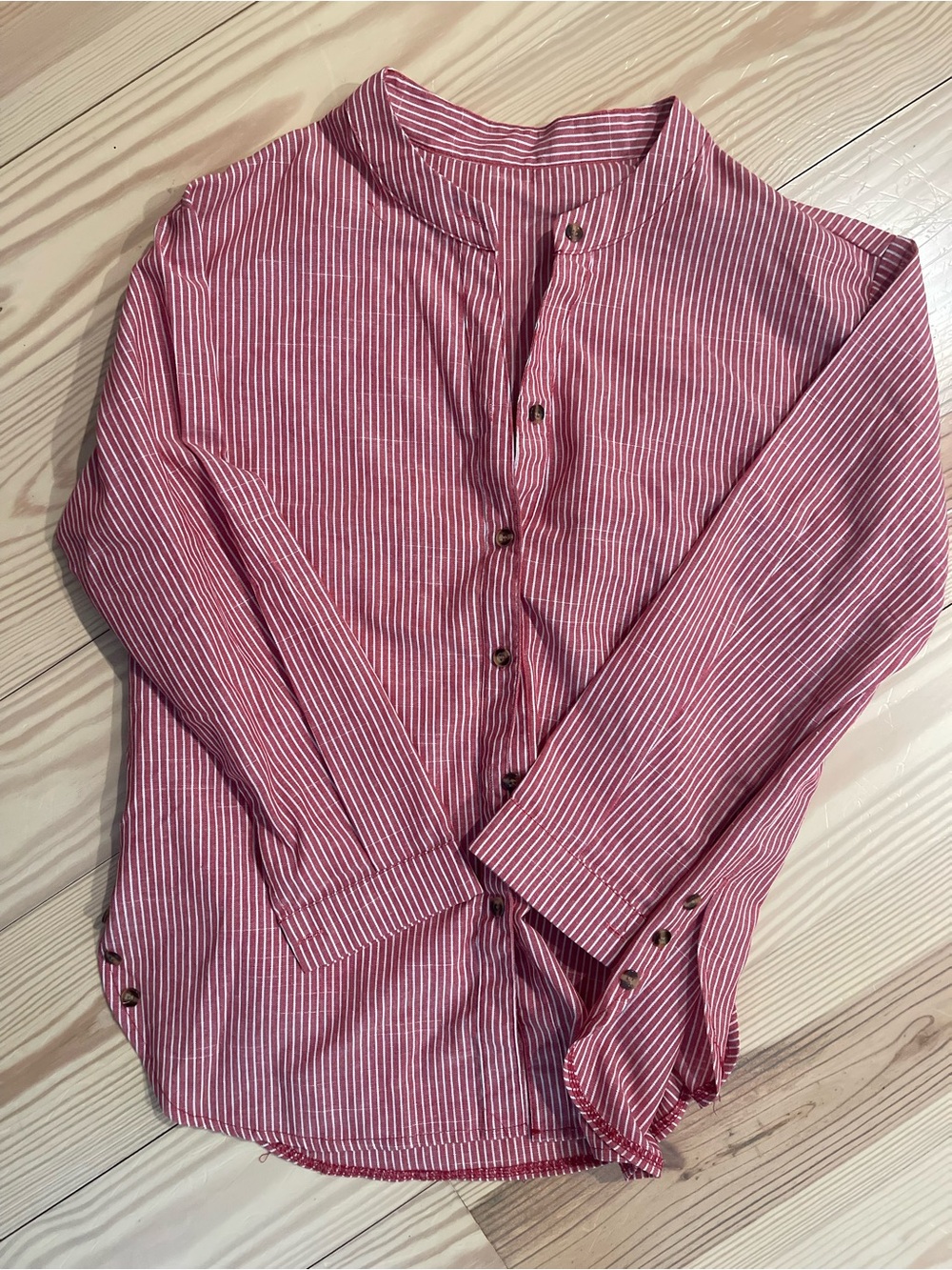 Striped Pink Band Collar Womens  Shirt